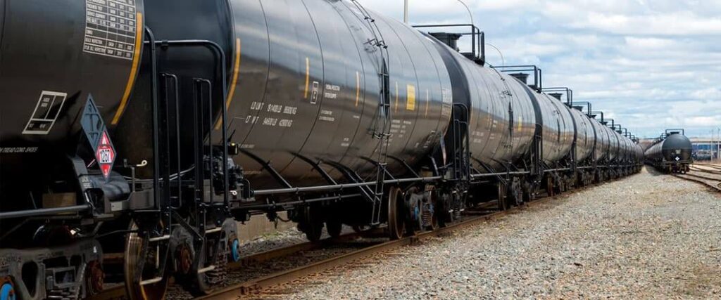 A long row of tanker cars